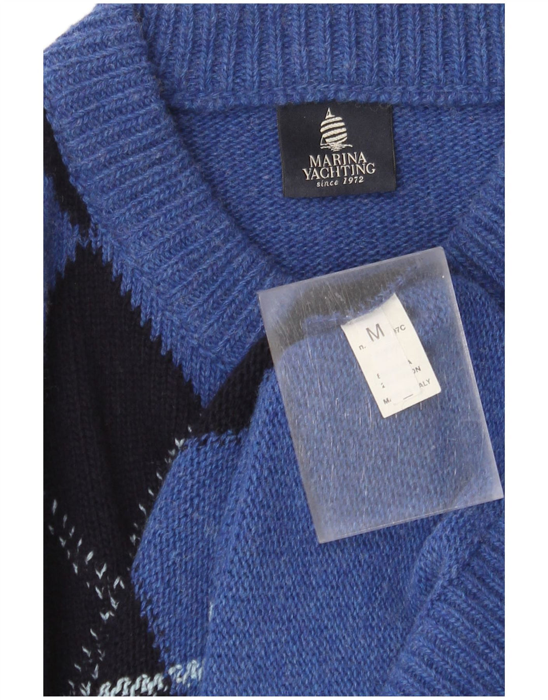Marina Yachting Mens Crew Neck Jumper Sweater Medium Blue Argyle/Diamond