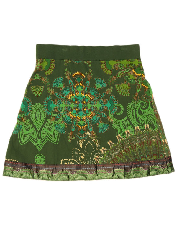 Desigual Womens Graphic Mini Skirt Medium W30 Green Floral Cotton