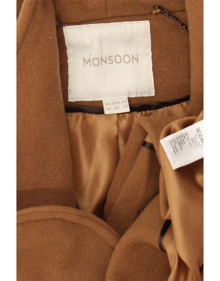 Monsoon Womens Overcoat UK 14 Medium Brown Wool