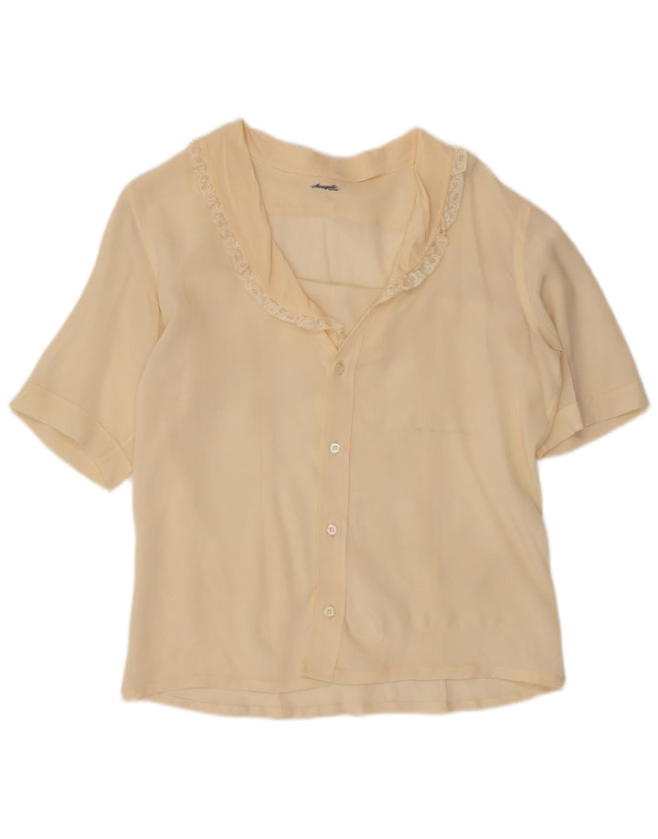 Vintage Womens Short Sleeve Shirt Blouse UK 14 Medium Off White