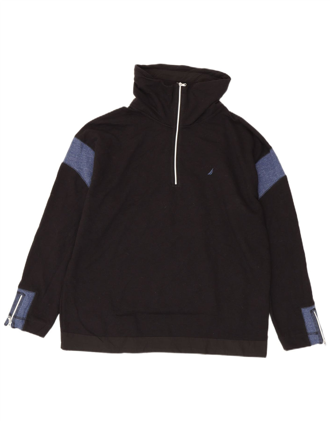 Nautica Mens Zip Neck Sweatshirt Jumper Medium Black Colourblock Cotton