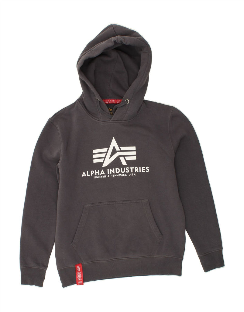 ALPHA INDUSTRIES Mens Graphic Hoodie Jumper Small Grey Cotton Vintage Alpha Industries and Second-Hand Alpha Industries from Messina Hembry 