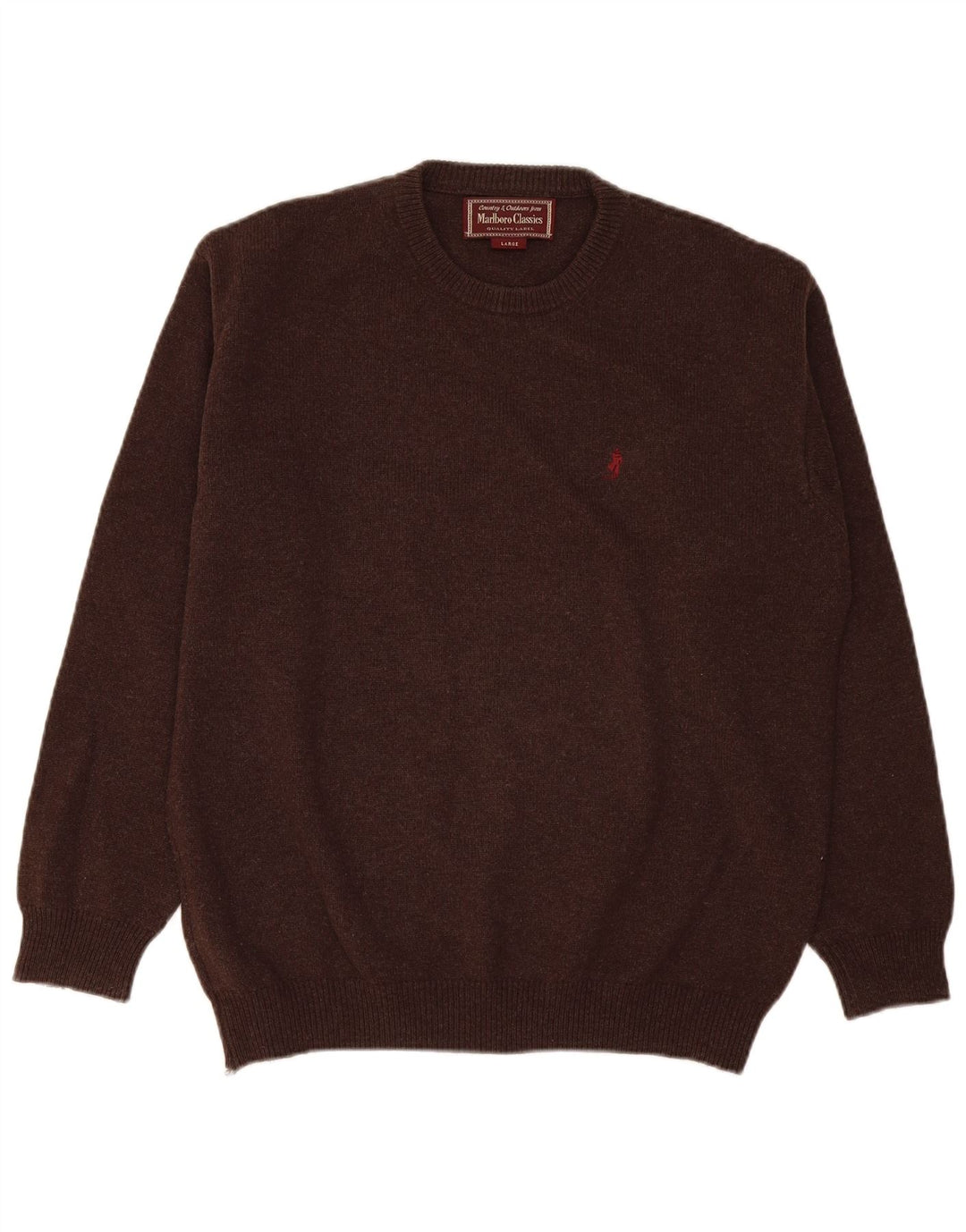 Marlboro Classics Mens Crew Neck Jumper Sweater Large Brown Wool