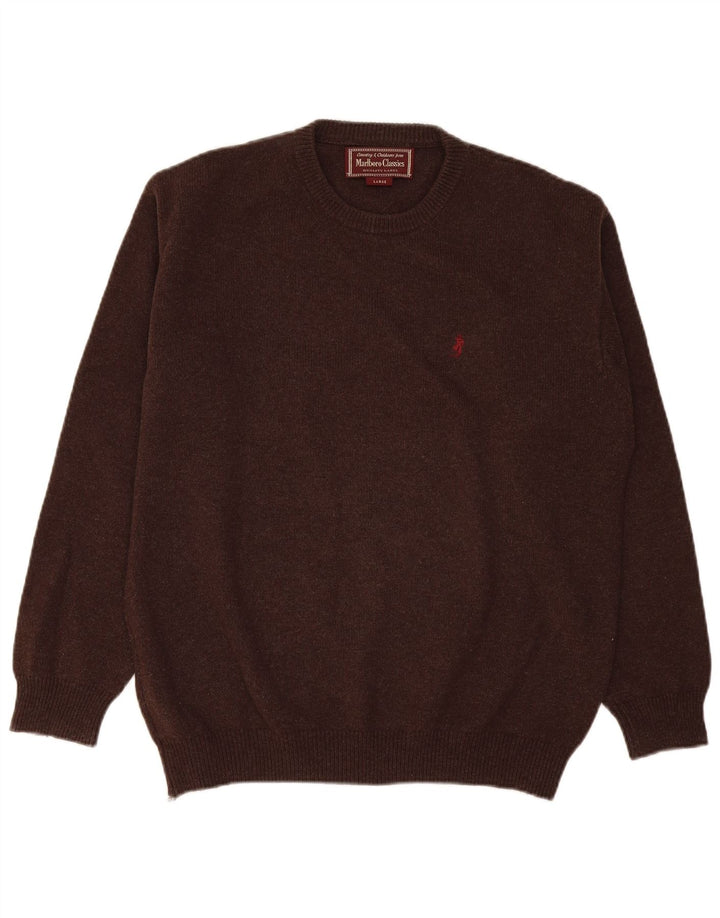 Marlboro Classics Mens Crew Neck Jumper Sweater Large Brown Wool