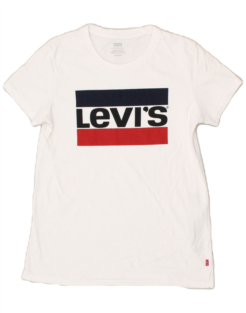 LEVI'S Womens Graphic T-Shirt Top UK 6 XS White Cotton | Vintage Levi's | Thrift | Second-Hand Levi's | Used Clothing | Messina Hembry 