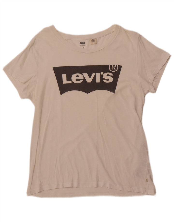 LEVI'S Womens Graphic T-Shirt Top UK 12 Medium White Cotton