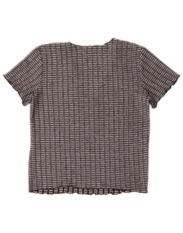 ZARA Womens Crop Blouse Top UK 10 Small Black Geometric