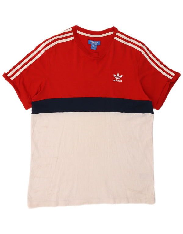 Adidas Mens T-Shirt Top Large Red Colourblock Cotton