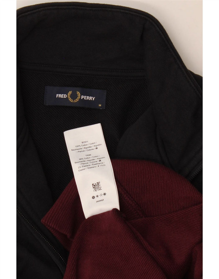 Fred Perry Mens Zip Neck Sweatshirt Jumper Medium Multicoloured Colourblock