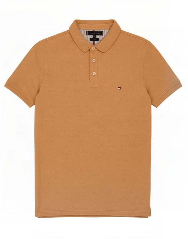 Tommy Hilfiger Mens Slim Fit Polo Shirt Large Beige Cotton