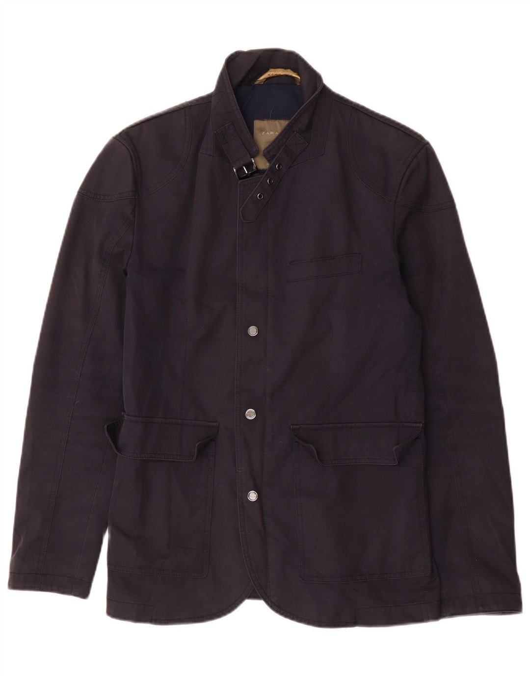 Zara Mens Utility Jacket UK 38 Medium Navy Blue Cotton