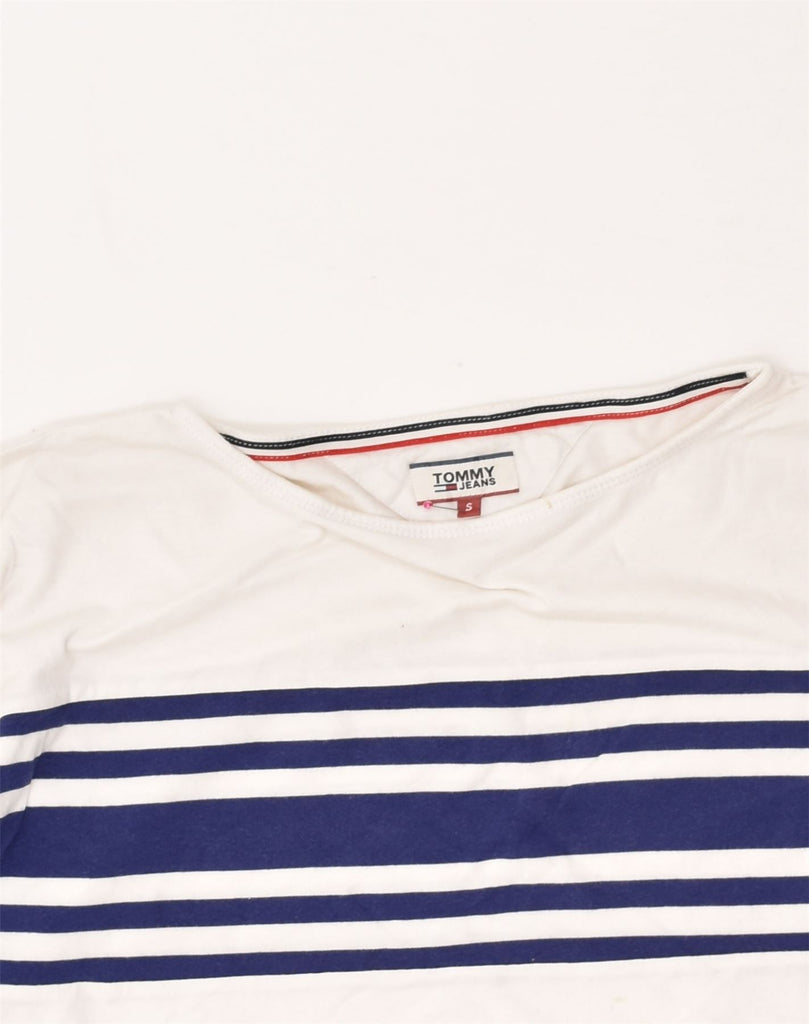 TOMMY JEANS Womens Top Long Sleeve UK 10 Small White Striped Cotton | Vintage Tommy Jeans | Thrift | Second-Hand Tommy Jeans | Used Clothing | Messina Hembry 