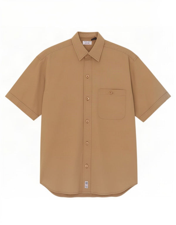 Guess Mens Short Sleeve Shirt Small Beige Cotton