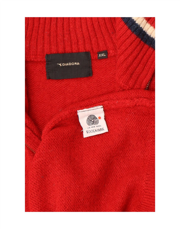 Diadora Mens Zip Neck Jumper Sweater 2XL Red Colourblock Wool