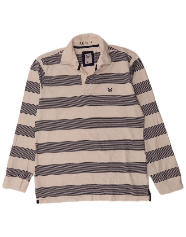 Crew Clothing Mens Long Sleeve Rugby Polo Shirt Medium White Striped Cotton
