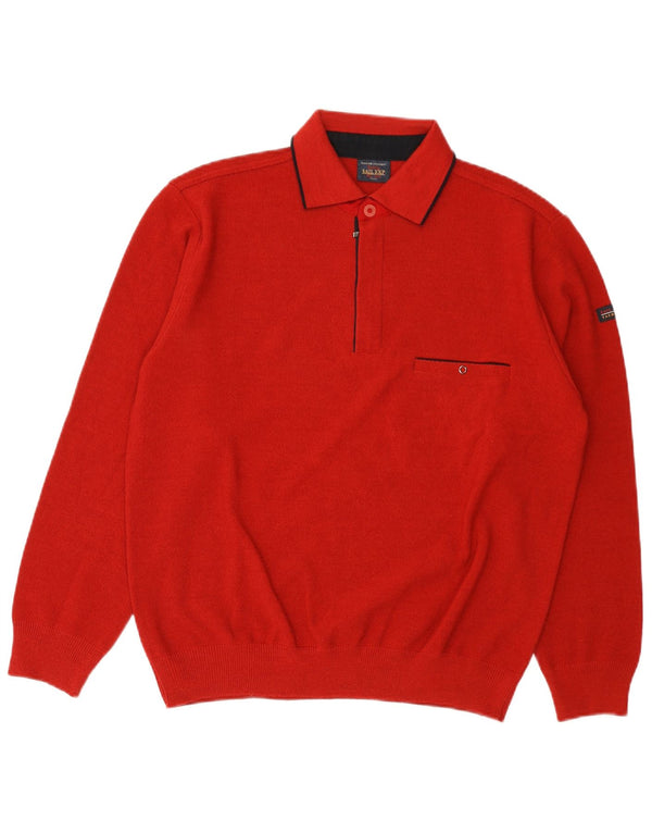 Sail Exp Mens Polo Neck Jumper Sweater IT 50 Medium Red Wool