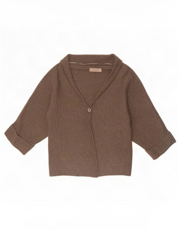 Zara Womens 3/4 Sleeve Cardigan Sweater UK 14 Medium Brown Acrylic