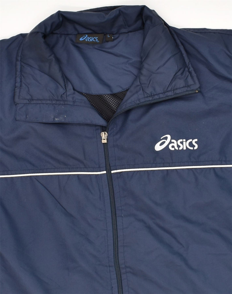 ASICS Mens Tracksuit Top Jacket Large Navy Blue Polyester | Vintage Asics | Thrift | Second-Hand Asics | Used Clothing | Messina Hembry 