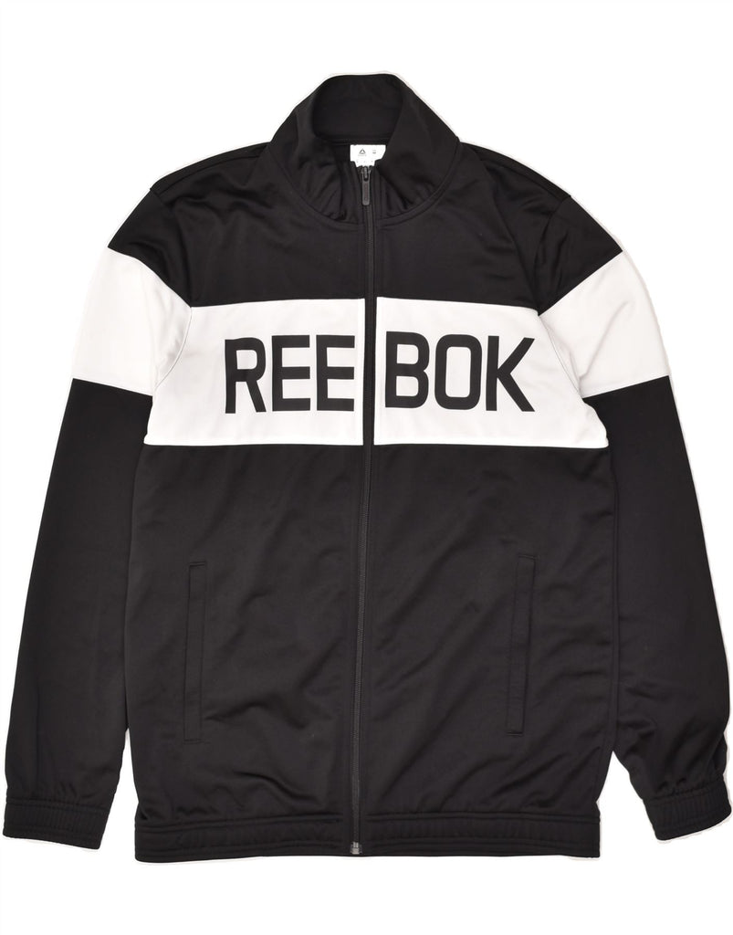 REEBOK Mens Graphic Tracksuit Top Jacket Medium Black Colourblock | Vintage Reebok | Thrift | Second-Hand Reebok | Used Clothing | Messina Hembry 