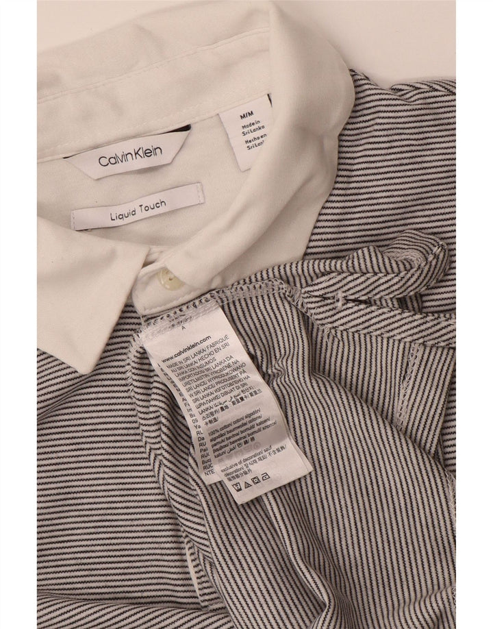 CALVIN KLEIN Mens Polo Shirt Medium Grey Pinstripe Cotton