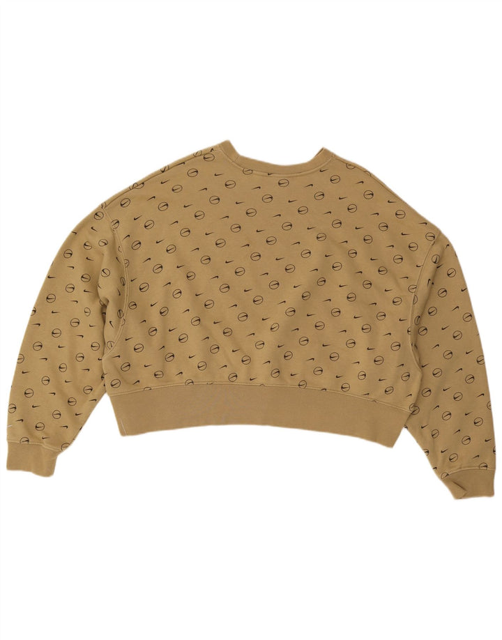 NIKE Womens Oversized Crop Graphic Sweatshirt Jumper UK 10 Small Khaki