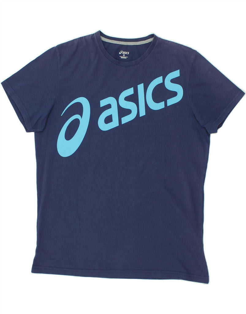 ASICS Mens Graphic T-Shirt Top Large Navy Blue Cotton | Vintage Asics | Thrift | Second-Hand Asics | Used Clothing | Messina Hembry 