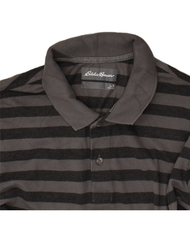 EDDIE BAUER Mens Tall Polo Shirt Large Grey Striped Cotton | Vintage Eddie Bauer | Thrift | Second-Hand Eddie Bauer | Used Clothing | Messina Hembry 