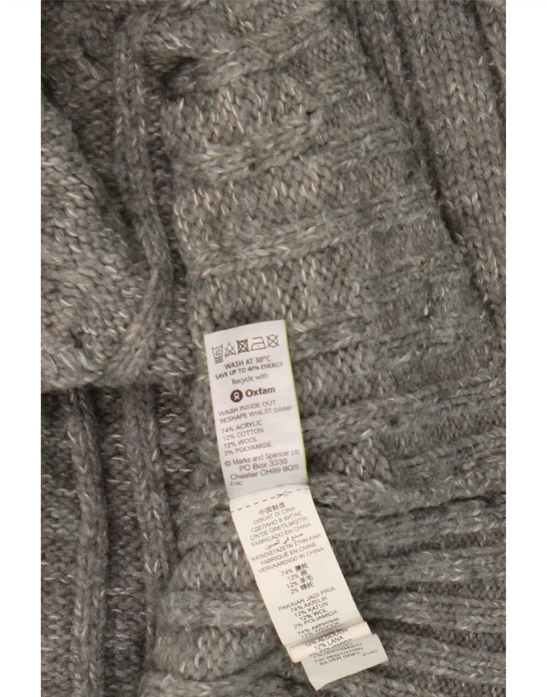 Marks & Spencer Mens Zip Neck Jumper Sweater XL Grey Acrylic