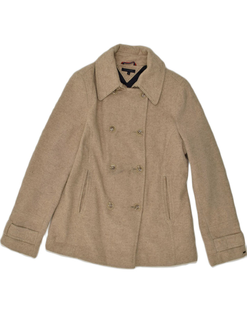 TOMMY HILFIGER Womens Pea Coat UK 18 XL Beige Wool | Vintage Tommy Hilfiger | Thrift | Second-Hand Tommy Hilfiger | Used Clothing | Messina Hembry 