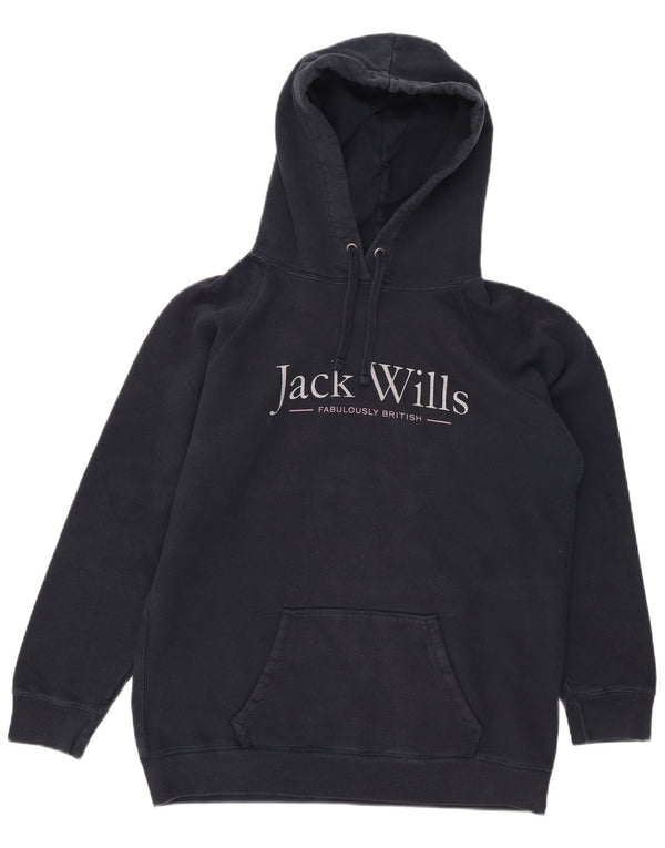 Jack Wills Womens Graphic Hoodie Jumper UK 14 Large Navy Blue Cotton