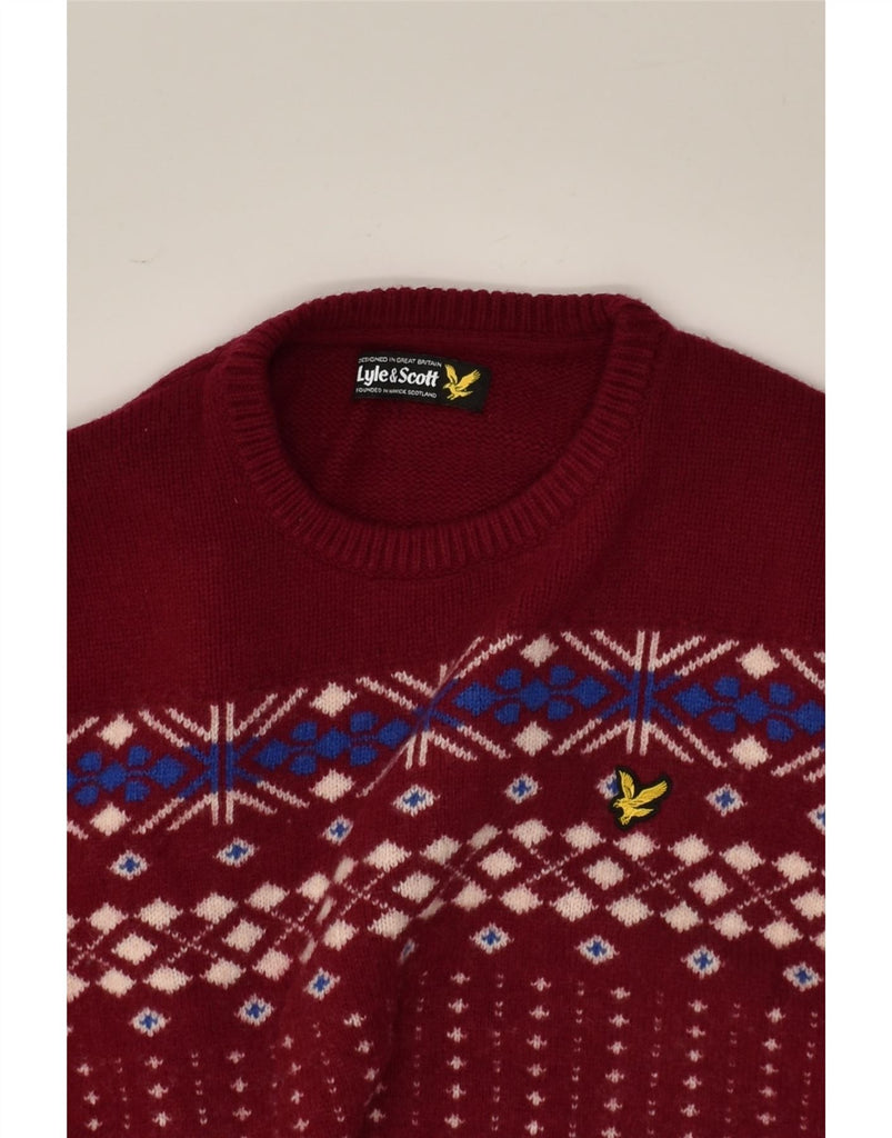 LYLE & SCOTT Mens Crew Neck Jumper Sweater Medium Red Fair Isle Lambswool | Vintage Lyle & Scott | Thrift | Second-Hand Lyle & Scott | Used Clothing | Messina Hembry 