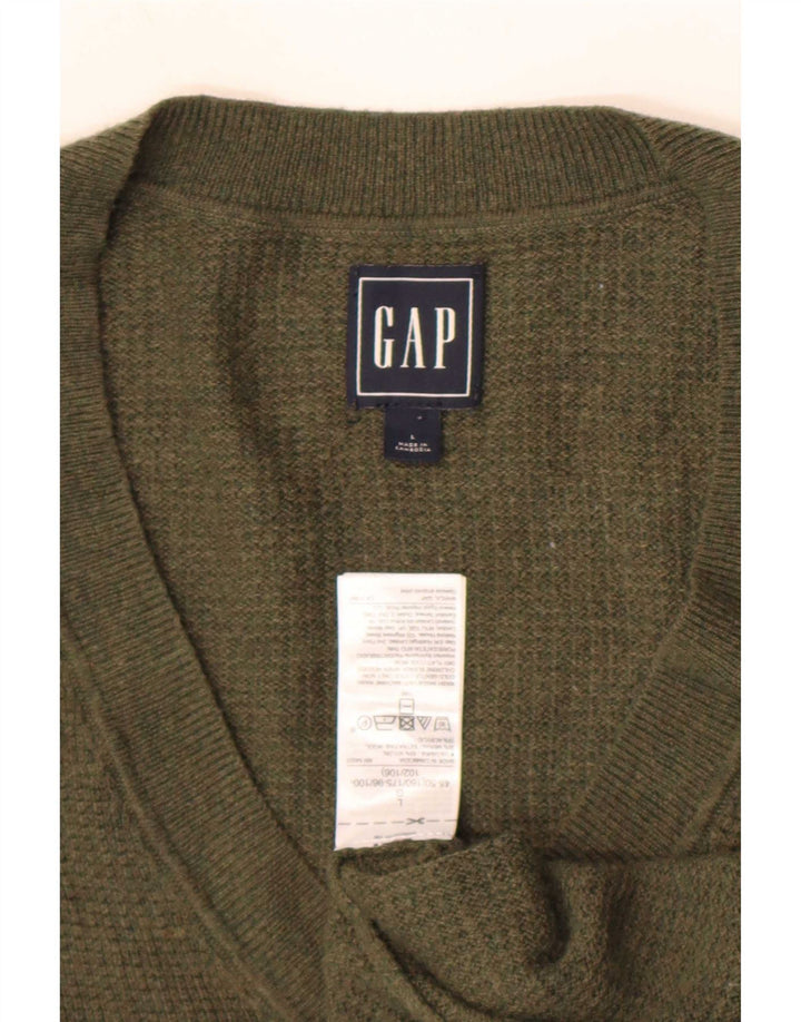 Gap Womens V-Neck Jumper Sweater UK 16 Large Khaki Nylon