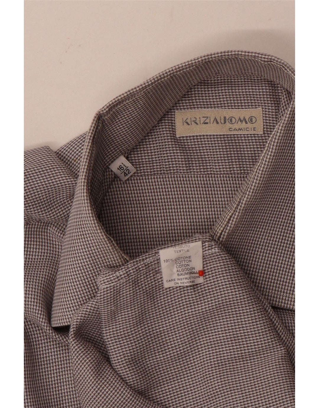 Krizia Uomo Mens Shirt Size 42 16 1/2 Large Grey Check Cotton