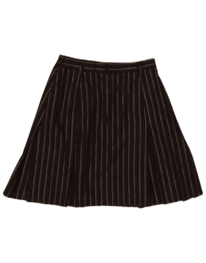 Dream Womens A-Line Skirt UK 8 Small W24 Brown Striped Wool