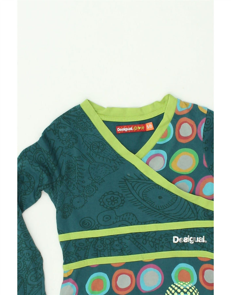 DESIGUAL Girls Long Sleeve Basic Dress 5-6 Years Green Patchwork Cotton | Vintage Desigual | Thrift | Second-Hand Desigual | Used Clothing | Messina Hembry 