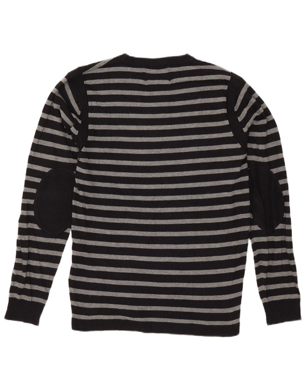 JACK & JONES Mens Crew Neck Jumper Sweater Large Black Striped