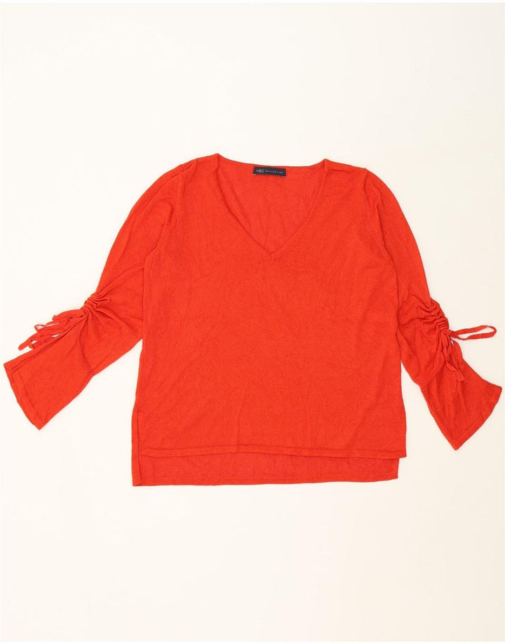 MARKS & SPENCER Womens V-Neck Jumper Sweater UK 12 Medium Orange Viscose Vintage Marks & Spencer and Second-Hand Marks & Spencer from Messina Hembry 