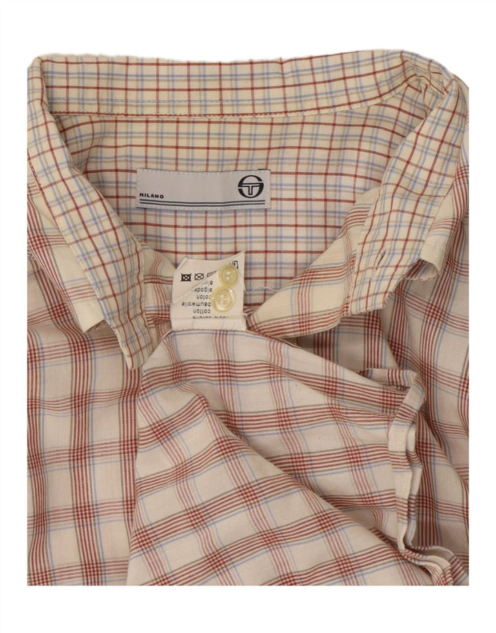 Sergio Tacchini Mens Shirt Large Off White Check Cotton