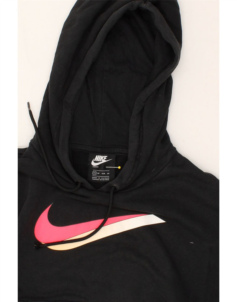 NIKE Womens Graphic Crop Hoodie Jumper UK 6 XS Black Cotton | Vintage Nike | Thrift | Second-Hand Nike | Used Clothing | Messina Hembry 