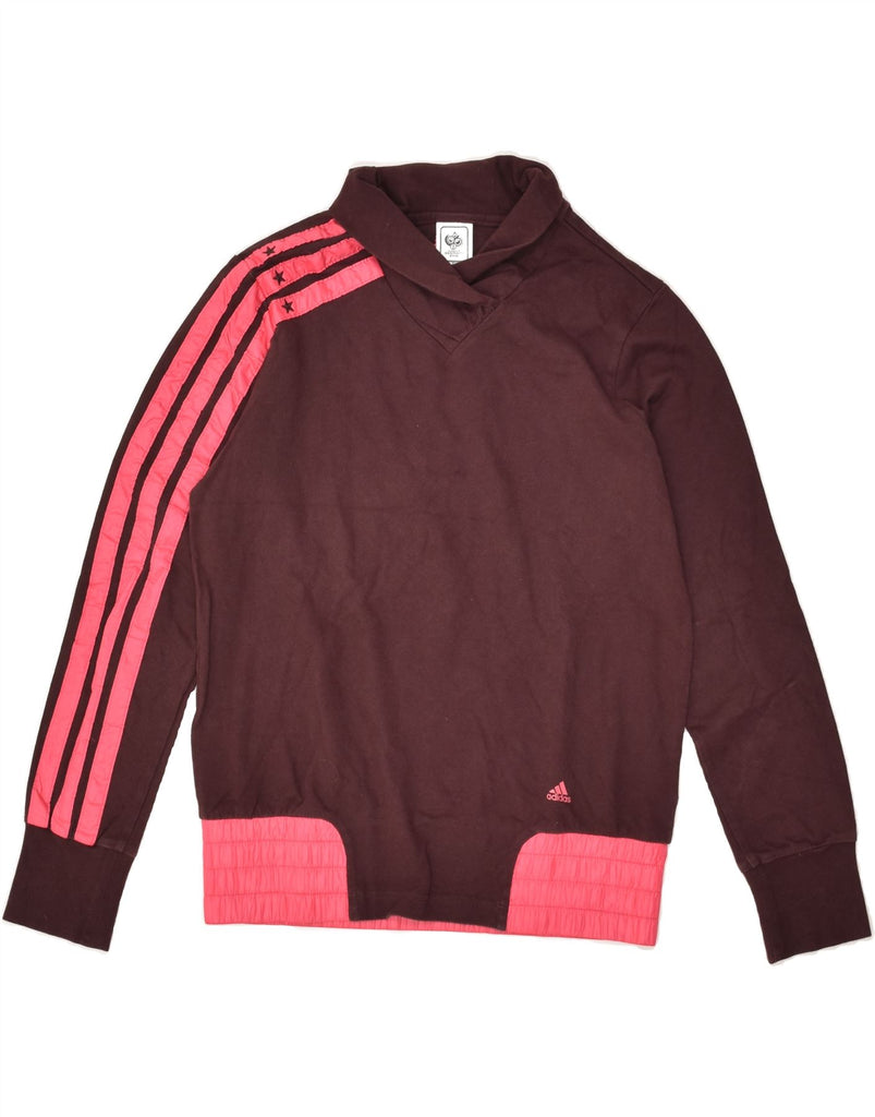 ADIDAS Womens Shawl Neck Sweatshirt Jumper UK 14 Large Maroon Cotton | Vintage Adidas | Thrift | Second-Hand Adidas | Used Clothing | Messina Hembry 