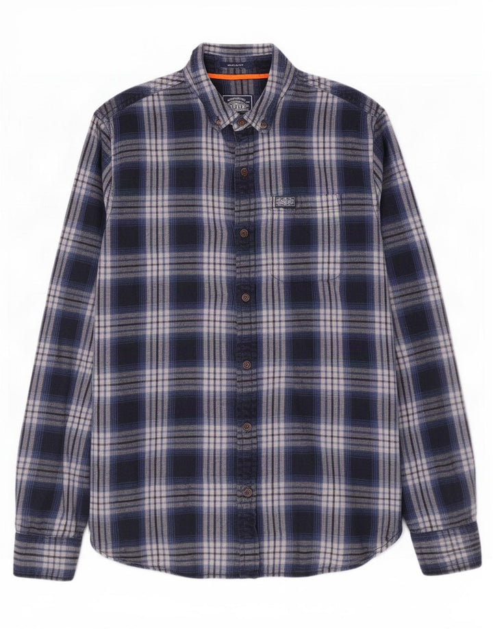 Superdry Mens Checked Regular Fit Flannel Shirt Medium Navy Blue Check