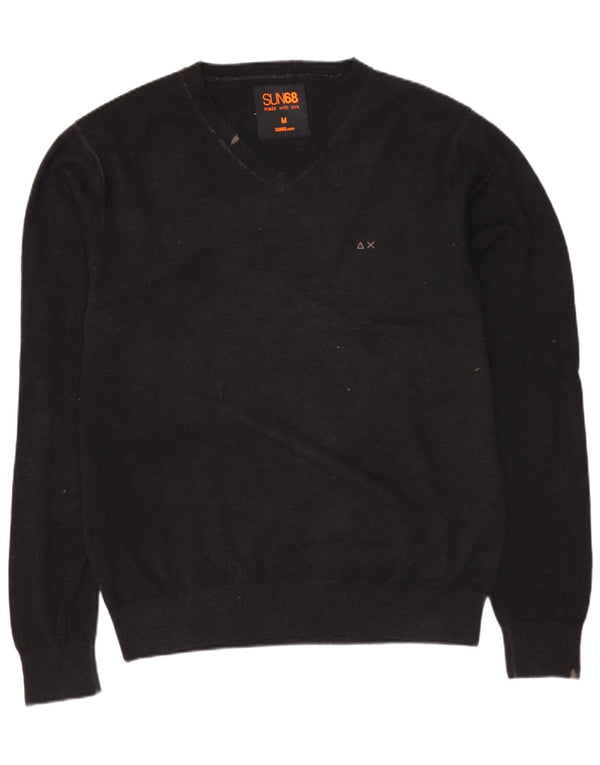 SUN68 Mens V-Neck Jumper Sweater Medium Grey Wool