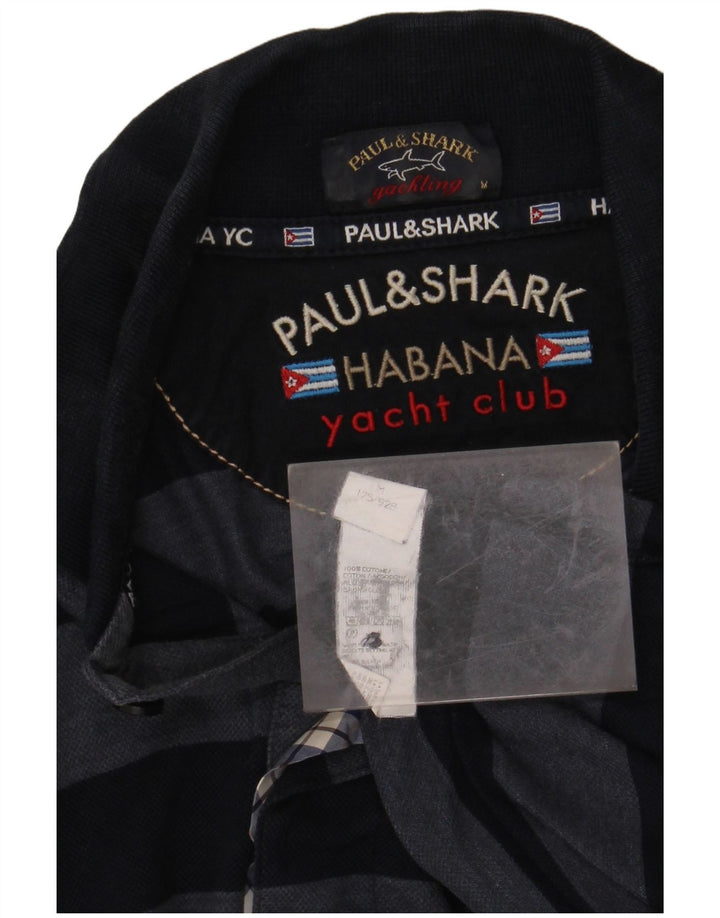 PAUL & SHARK Mens Yachting Polo Shirt Medium Navy Blue Striped Cotton