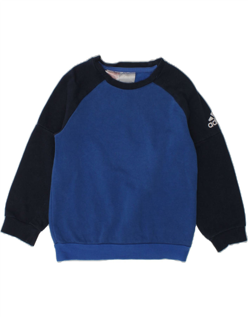 ADIDAS Boys Graphic Sweatshirt Jumper 3-4 Years Blue Colourblock Cotton | Vintage Adidas | Thrift | Second-Hand Adidas | Used Clothing | Messina Hembry 