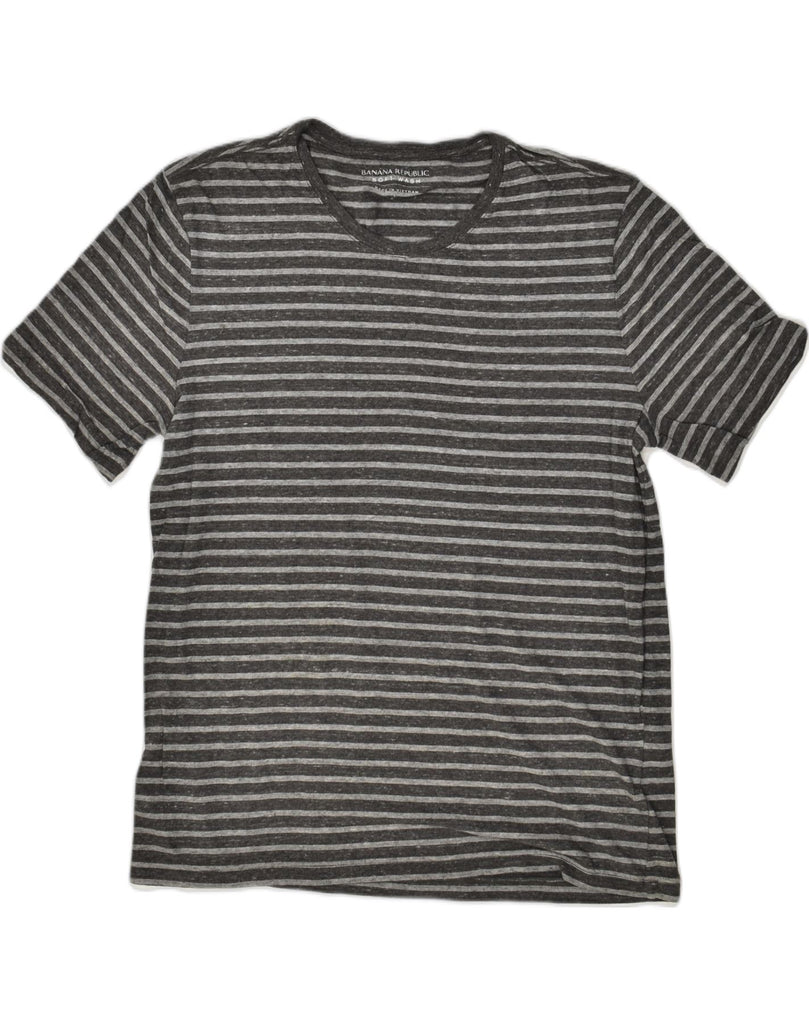 BANANA REPUBLIC Mens T-Shirt Top Large Grey Striped Cotton | Vintage Banana Republic | Thrift | Second-Hand Banana Republic | Used Clothing | Messina Hembry 