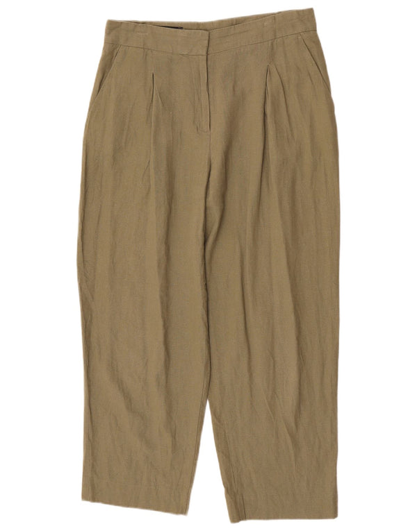 Zara Womens High Waist Tapered Cropped Trousers Medium W28 L26 Khaki Linen