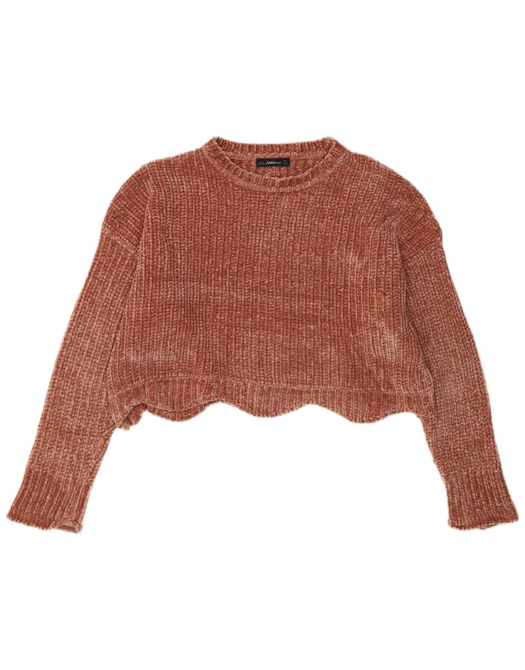 ZARA Womens Crop Oversized Crew Neck Jumper Sweater UK 14 Medium Brown