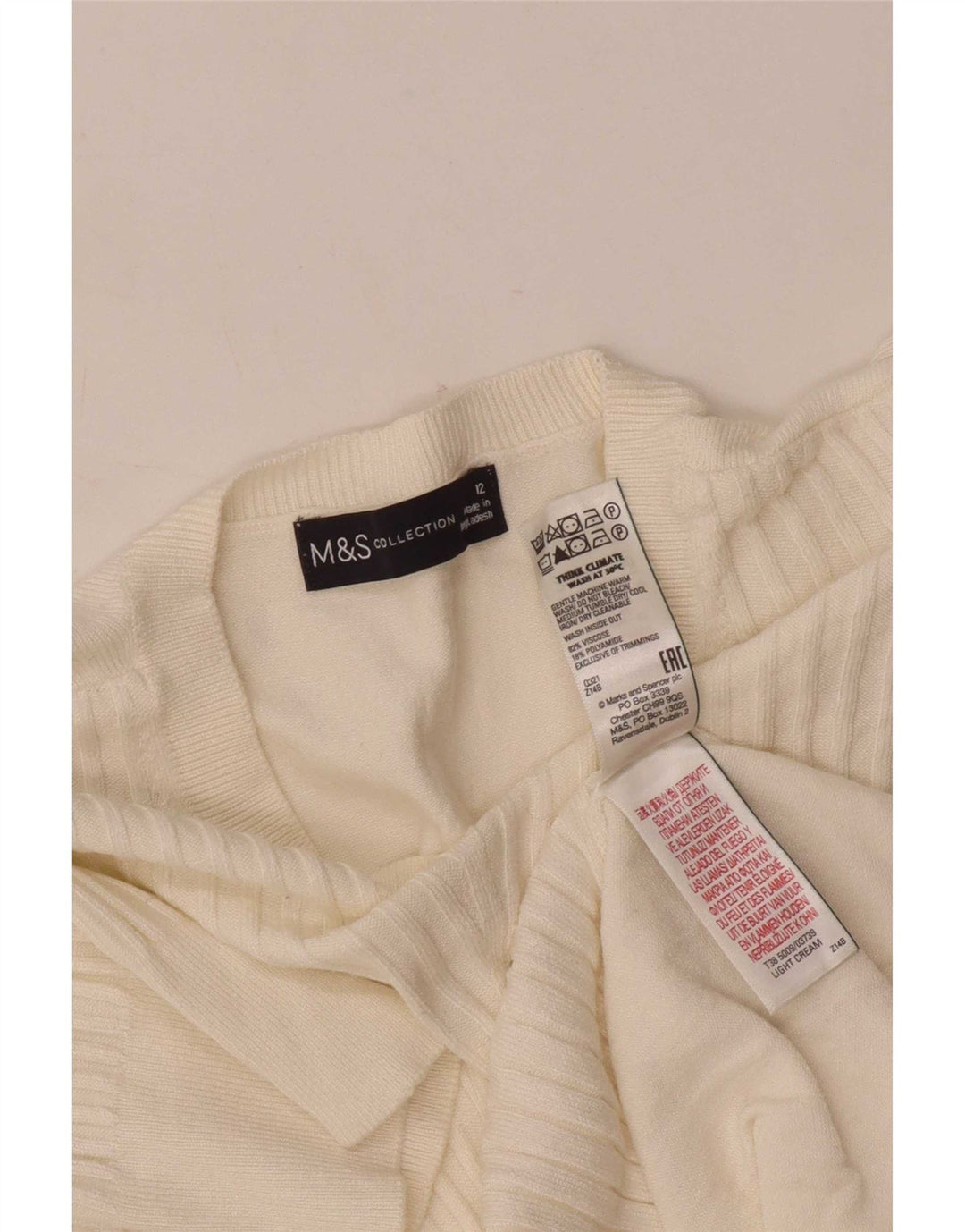 Marks & Spencer Womens T-Shirt Top UK 12 Medium Off White Viscose