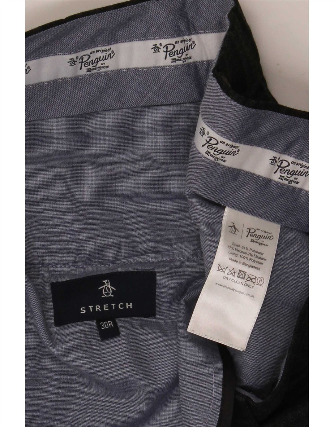 Penguin Mens Slim Suit Trousers W30 L32 Grey Check Polyester