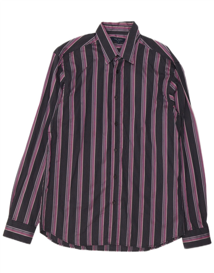 TED BAKER Mens Shirt Size 3 Medium Black Striped Cotton